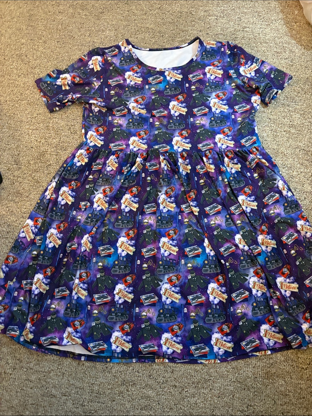 Queen B Purple Galaxy Polar Express Print Midi Dress